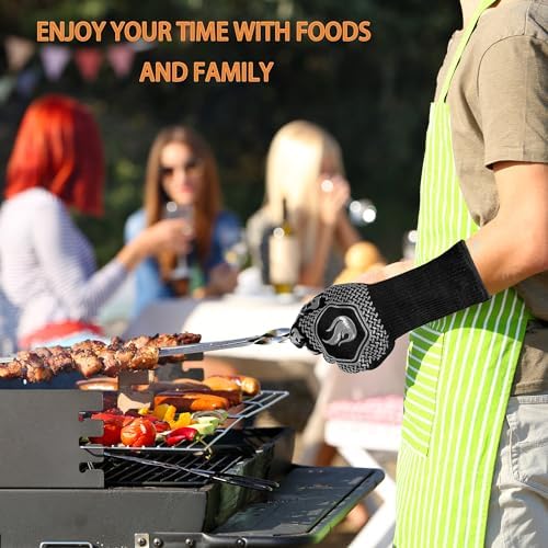BBQ Gloves 1472F Heat Resistant Non-Slip Silicone 13.5in (Grey)