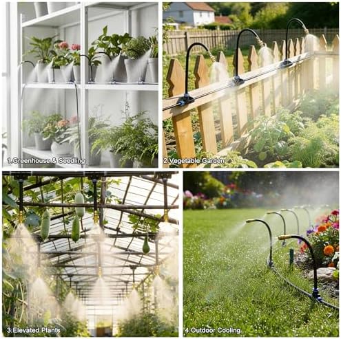 360° Adjustable Drip Irrigation System 50FT Garden Watering System with 15 Nozzles, Garden Irrigation System, Greenhouse Accessories, Greenhouse Drip Irrigation Kit for Yard, Lawn, Plants (50FT)