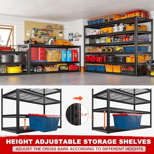 REIBII 3500LBS Garage Shelving, Adjustable Storage Shelves Heavy Duty, 6 Tier Heavy Duty Shelving, Metal Shelving Unit for Warehouse, Basement, Industrial, 55" W x 26" D x 84" H, Black, 4 Pack