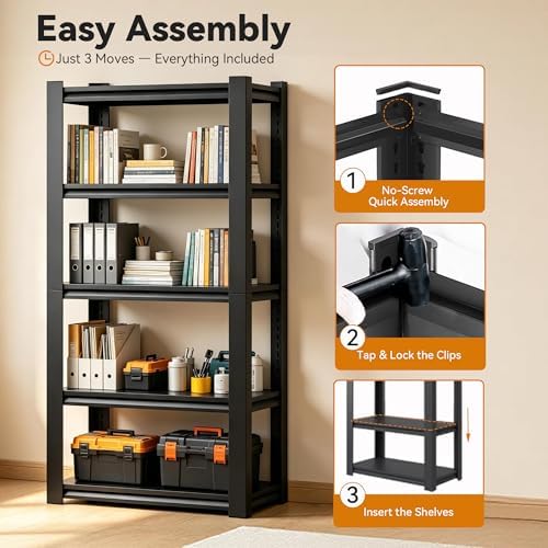 SAWJEC Garage Shelving Unit, 63" Compact 5-Tier Metal Storage Rack