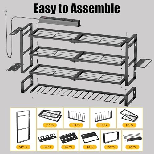 MOOMSINE Large Power Tool Organizer Wall Mount with Charging Station for Garage, 400lbs Metal Storage Rack with 8 Cordless Drill Holder, 4 Tier Heavy Duty Battery Tool Shelf with 5 Outlet Power Strip