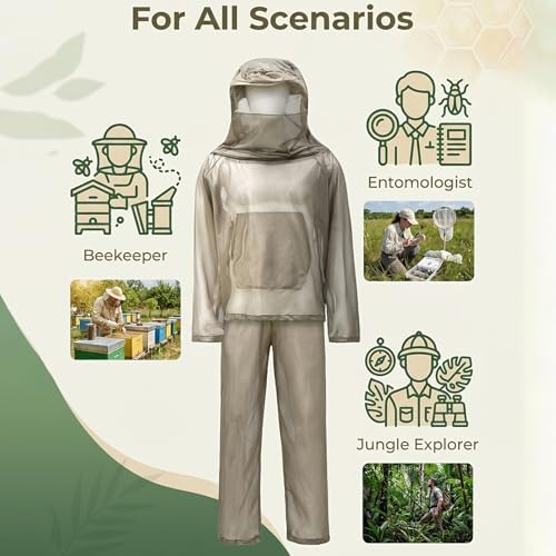 Mosquito Suit Bug Protection Mesh Clothing Breathable Lightweight Anti-Mosquito Gear for Camping Fishing Gardening