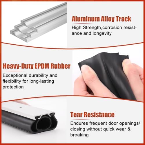 Garage Door Bottom Seal, 8FT EPDM Weather Stripping with Aluminum Track