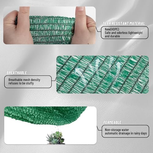 Cool Area Sun Shade Cloth with Grommets for Garden, 70% 10x12ft, Dark Green