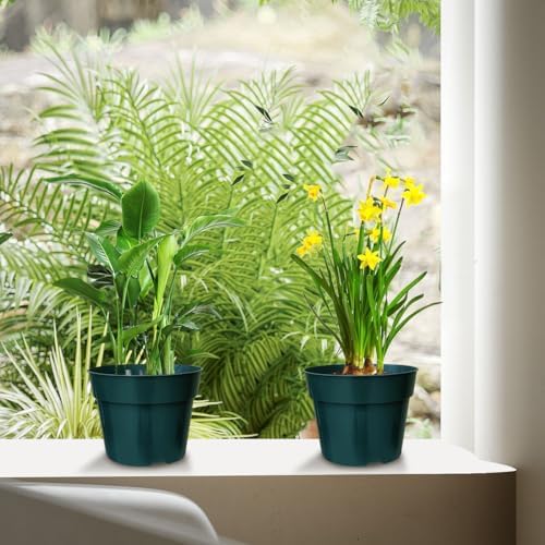 RooTrimmer 50 Pack 6 Inch Nursery Pots, Planting Grow Plastic Flower Pots, Thick Planters with Drainage Holes for Outdoor/Indoor Plants Succulent Herb (Green)