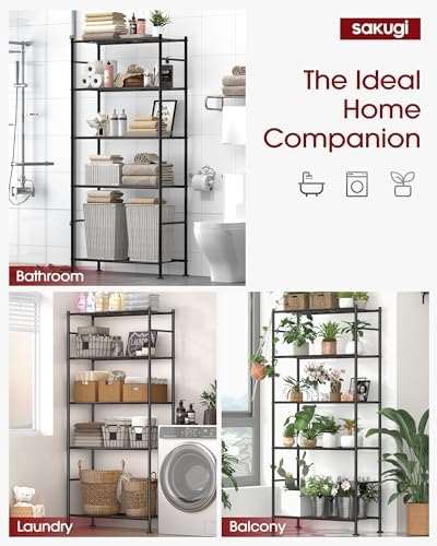 Sakugi Storage Racks - 2 Pack, 5-Tier Freestanding Steel Shelving Units with Reinforced Frame, Adjustable Garage Organization Shelves for Warehouse, Basement, Workshop, 33.5" x 12.6" x 72", Black