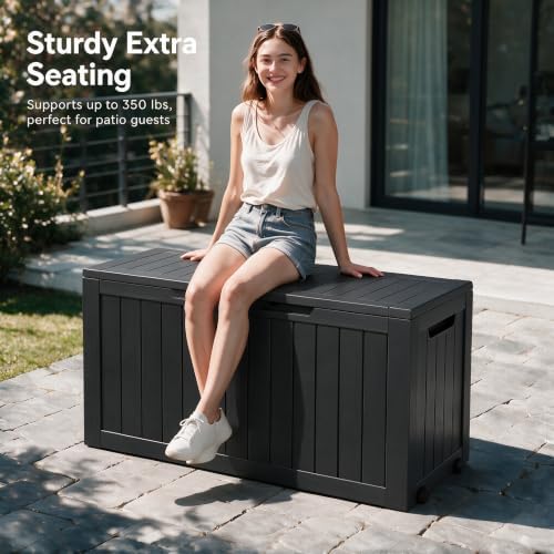 92 Gal Deck Box,Waterproof Resin Outdoor Storage Gas Lift,Lockable Black