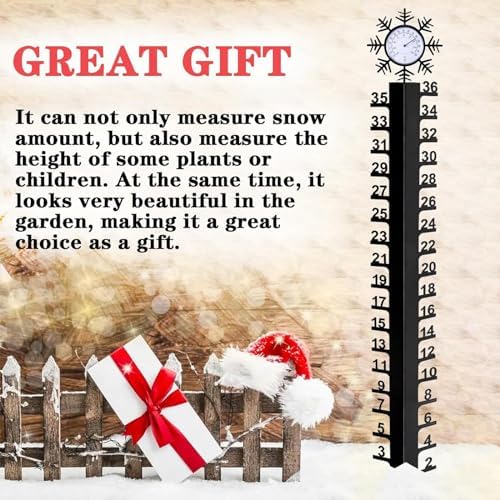 36in Snow Gauge with Temperature Meter Winter Snowflake Metal Ruler Snowfalls Gauge Snow Measuring Stick for Yard Measuring Stick