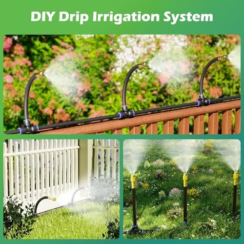 Drip Irrigation System 66 FT with 20 Nozzles, 360° Adjustable Bendable Garden Watering Misting System for Greenhouse, Yard, Lawn, Plant, Garden, 5/16 inch Hose (OD: 8mm)
