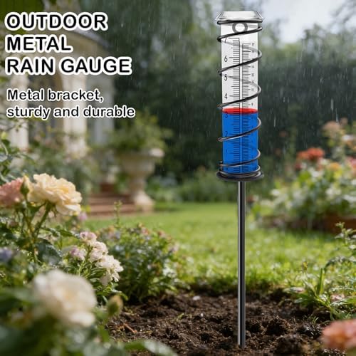 JMBay Upgrade Rain Gauge, Detachable Spiral Rain Gauge Outdoor, Rain Measure Gauge for Yard, Large Number Rain Water Meter, Thickened Plastic Rain Gauge with Stake and Metal Frame for Patio,Lawn