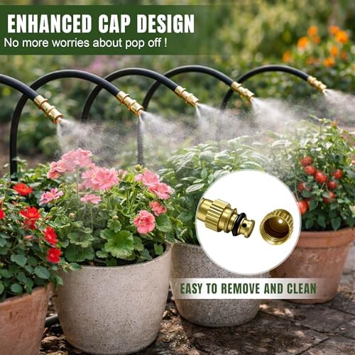 20PCS Push-to-Fit Drip Irrigation Mister Emitters with T-Connectors, Copper 360° Adjustable Bendable Atomizing Nozzles for 1/4" Tubing, Micro Spray Nozzles for Garden Greenhouse Raised Beds
