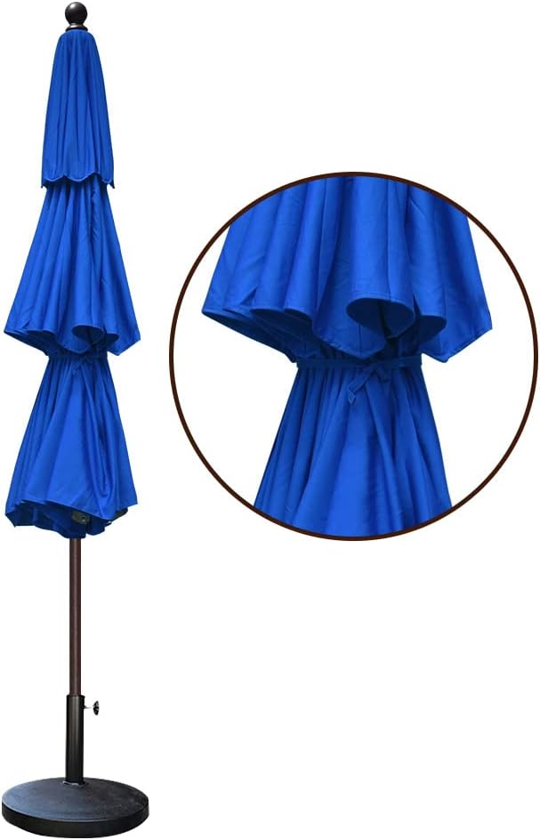 EliteShade USA 10-Year-Non-Fading 11Ft 3 Tiers Market Umbrella Patio Outdoor Cylinder Auto Push-up Table Umbrella with Ventilation, Royal Blue