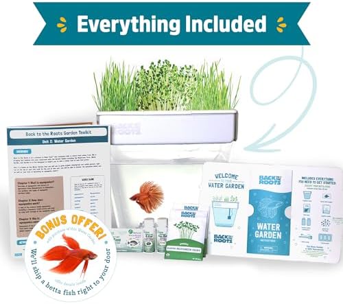 Back to the Roots Indoor Aquaponic Garden - 3 Gallon Self Watering, Mess-Free Planter and Self-Cleaning Fishtank for Herbs, Microgreens, Bamboo, Succulents, and Houseplants, support Fish