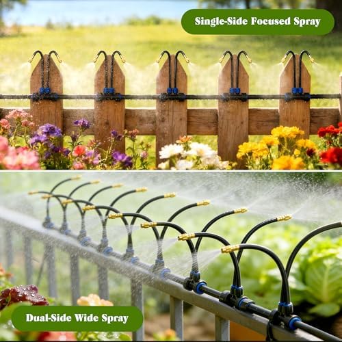 Drip Irrigation System for Garden, Automatic Watering System with Adjustable 360° Copper Spray Nozzles, DIY Drip Irrigation Kit for Yard, Lawn, Greenhouse, Raised Beds & Potted Plants (66FT)