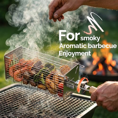 TNTOR Square Grill Basket, Larger 304 Stainless Steel Nesting Grilling Net, Removable Handle, BBQ Grilling Accessories Tools for Veg Shrimp, Outdoor Cooking Camping grilling gifts for men Dad Husband