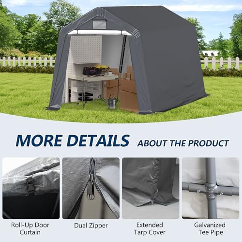 COVERONICS 8' x 14' Outdoor Portable Storage Shelter Shed, Grey