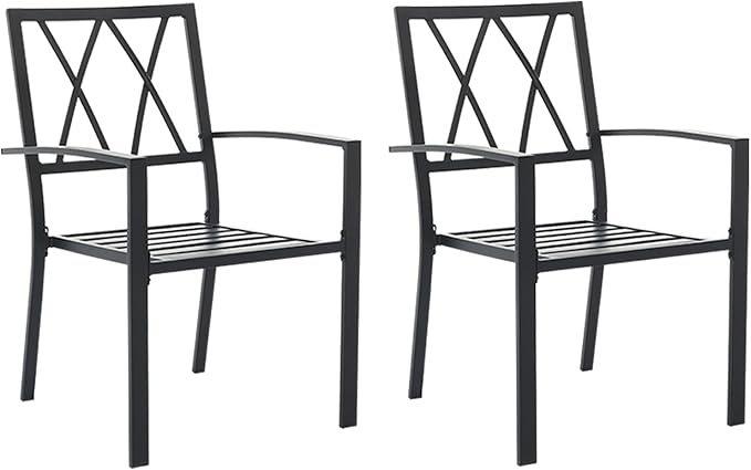 Outdoor Dining Chairs Set of 2, Mteal Frame Stackable Patio Dining Chairs with Armrest, Wrought Iron Patio Bistro Chairs for Lawn, Backyard, Garden, Porch