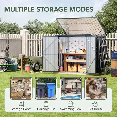 Breezz Metal Trash Can Storage Shed 6 x 3 ft