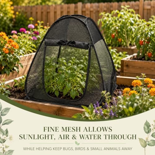 1PC Pop up Plant Shade Tent(28 x 28 x 32 in-50% Shade Mesh Plant Cover with 8 U-Shaped Stakes for Outdoor Plants, Pop up Gardening Net Cover with Zipper Door, Guard Cover for Potted Plants
