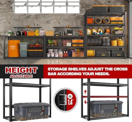 REIBII 48" W Garage Shelving Heavy Duty Load 2500LBS, 5 Tier Storage Shelves, Adjustable Metal Shelves for Warehouse, Pantry, Basement, 48" W X 72" H X18 D, 2PC