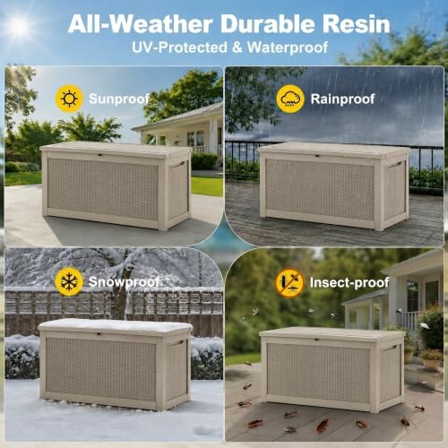 320 Gallon Outdoor Storage Box Resin Deck Box All Weather Waterproof Large Lockable Storage Container Deck Box for Patio Cushions, Garden Tools, Lockable, Gray