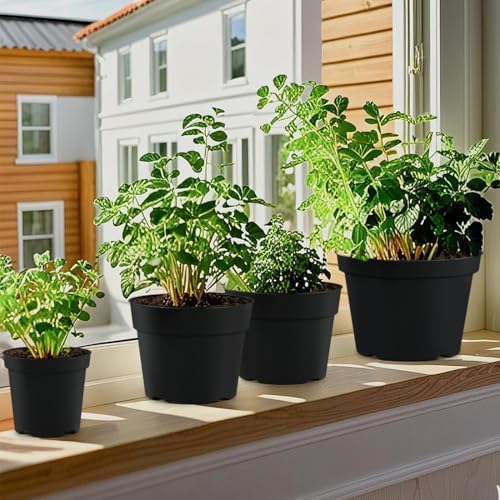 RooTrimmer 4/6/8 Inch Black Plant Nursery Pots, 15 Pack, Thickened Plastic with Drainage Holes, Indoor/Outdoor