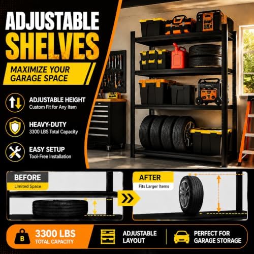 Garage Shelving, Heavy Duty Storage Shelves, Adjustable Boltless Units