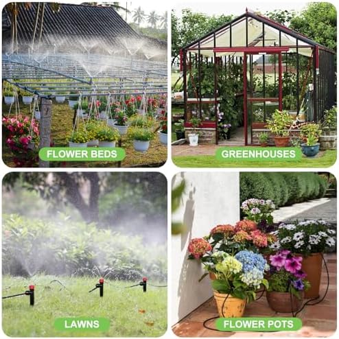 260FT Drip Irrigation System for Garden with 40 Nozzles & Emitters, Garden Watering System with 1/2" & 1/4" Tube and Barbed Fittings - Adjustable Sprinklers Kit for Greenhouse,Lawn,Pond De-Icer
