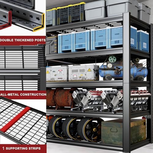 67" W Garage Shelving Heavy Duty, 18" D Garage Shelves, 78" H Adjustable Storage Shelving Unit, 5 Tier Commercial Metal Shelves for Warehouse, Basement, Shop, 67" W x 18" D x 78" H,2 Pack
