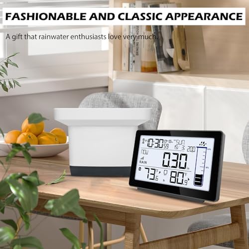 Digital Rain Gauge Outdoor with Thermometer, Self-Emptying Wireless Rain Gauges Outdoors Best Rated, Freeze Proof Automatic Rain Measure Gauge for Yard, High Precision Electronic Rain Collector