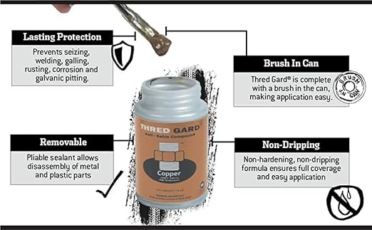 Gasoila Thred Gard Copper-Based Anti-Seize & Lubricating Compound with Brush Applicator, 1/4 lb – High-Temperature Resistant Up to 1000°F, Non-Dripping, Non-Hardening Formula for Nuts, Bolts, Valves