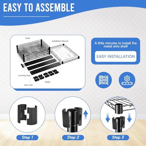 PayLessHere | 6-Tier Wire Shelf | 17"x12"x64" | Black | Adjustable Racks | Heavy-Duty Storage Shelves, Holds Upto 600 lbs | Rust-Resistant, No-Tool Assembly | for Home, Garage Shelving