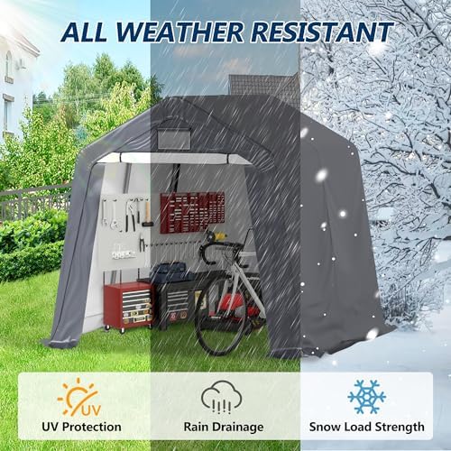 COVERONICS 8' x 8' Outdoor Portable Storage Shelter Shed, Grey