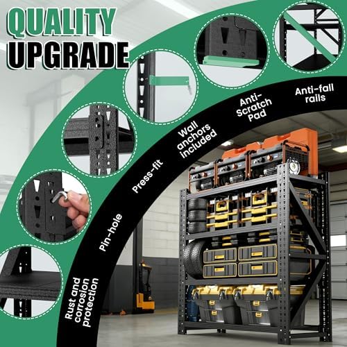 4 Tier Heavy Duty Garage Shelving,Industrial Shelving Built for Maximum Weight,Garage Storage Racks Heavy Duty Steel Shelves,Large Capacity Metal Rack for Warehouse,Shop,Basement