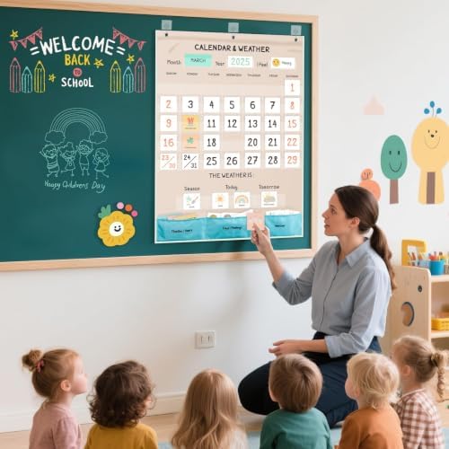 Classroom Boho Calendar & Weather Pocket Chart with 111 Cards, Circle Time Learning Center for Kids and Toddler, Preschool Must Haves!