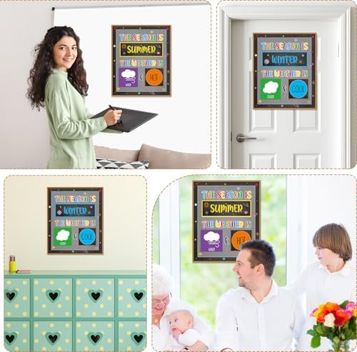 Colorful Chalkboard Season and Weather Calendar Bulletin Board Season Calendar Posters with Weather Cards Hook and Loop Dots for Classroom Wall Decor Preschool Kindergarten Student Teacher Supplies