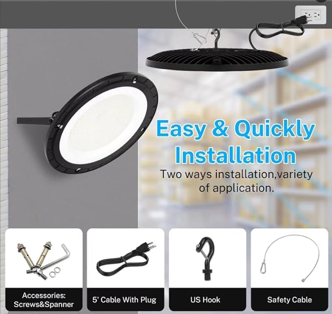 6 Pack 200W High Bay Led Lights, High Brightness 28000 LM with US Plug 5ft Cable,5000K,100V-277V, UFO Led High Bay Light for Warehouse Workshop Factory Barn Garage