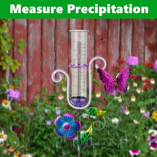 Stargarden Rain Gauge Outdoor, Solar Powered Rain Gauge