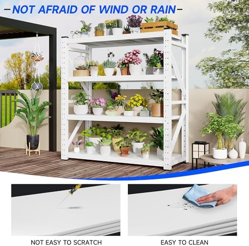 59" W Garage Storage Shelves,3000LBS Garage Shelving Heavy Duty Adjustable Shelving Unit,4 Tier Metal Utitly Shelves Industrial Shelving for Warehouses,Basement,White