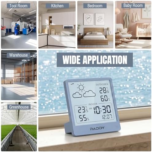 Raddy WF-50T Wireless Weather Station, Grayish Blue Frame