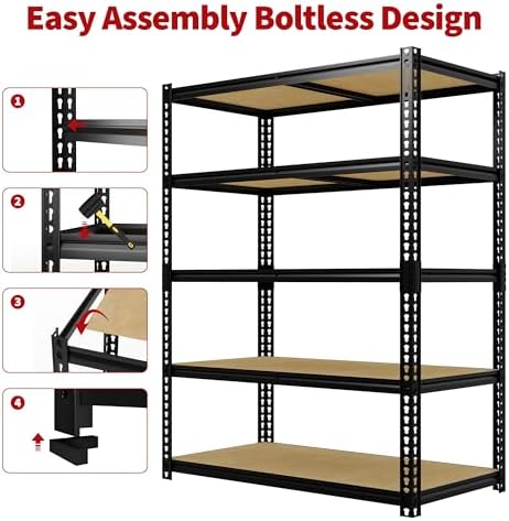Heavy Duty Garage Storage Shelves, 5-Tier Adjustable Metal Shelving Unit