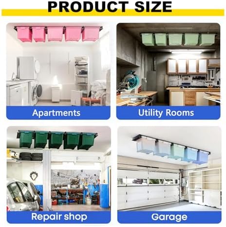 Overhead Garage Storage Rack for 12 17 27 Gallon Totes, 4 Pack for 3 Bins