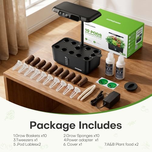 Ahopegarden Hydroponics Growing System: 10 Pods Temp & Humidity Display