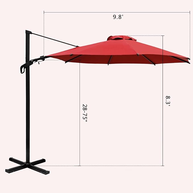 Abba Patio 10FT Vienna Offset Patio Umbrella Outdoor Cantilever Umbrella with 360° Rotation Design and Easy Tilt Adjustment UV 50+ Protection 8 Ribs for Backyard Garden Deck Pool Patio, Red