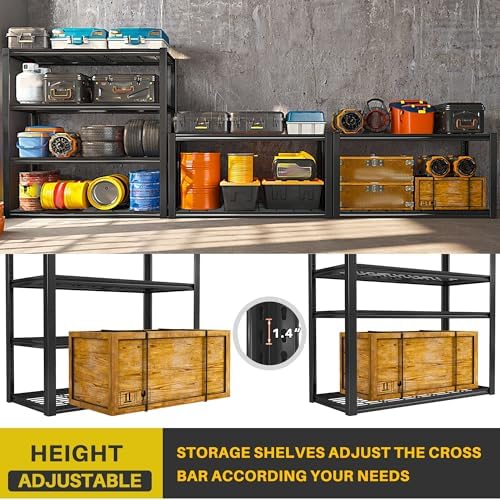 REIBII 40" W Storage Shelves with Wire Mesh Panels for Garage Organization