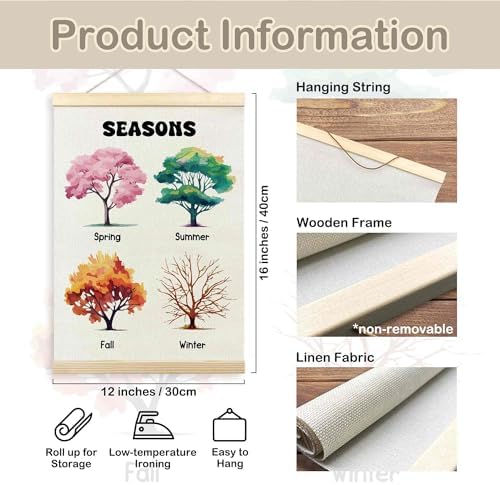 TLESKE Classroom 4 Four Seasons Chart Poster Hanger Frame, Homeschool Hanging Wall Art Decor for Toddlers Kids Room Nursery Playroom, Preschool Prek Learning Educational Poster Print Banner, 12x16