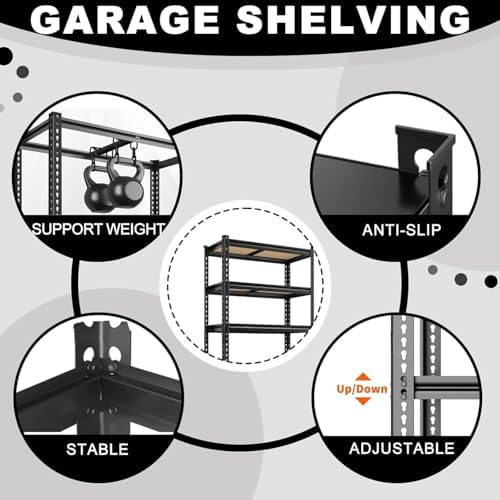 Storage Shelves Garage Shelving Unit Heavy Duty,Metal Racks for Stoage 60 inchs,5 Tier Garage Organization, Adjustable Steel Rack for Closet, Pantry, Warehouse,2000LB