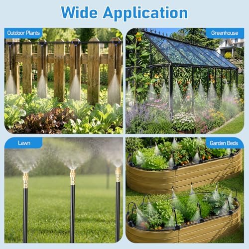 360° Adjustable Drip Irrigation System Kit, 50 FT Garden Watering System with 15 Copper Nozzles, Automatic Misting Sprinkler for Yard, Garden, Lawn, Raised Bed, Greenhouse and Plants