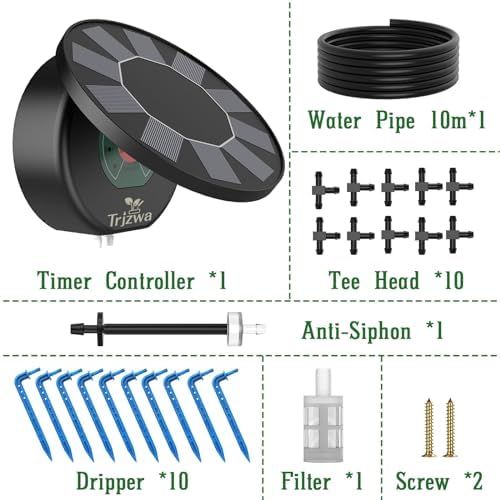 Solar Automatic Drip Irrigation System Kit, DIY Irrigation System for Garden Outdoor/Indoor Gardening System, Plant Watering System Drip Irrigation System, 9 Timing Modes with Anti-Siphon Set