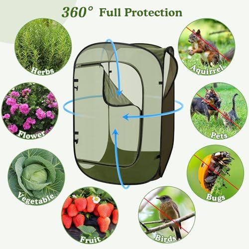 Pop Up Garden Mesh Plant Protectors Tent Net Cage, Pest Guard Covers for Protect Outdoor Vegetables Strawberry Fruit Flowers Shrubs from Birds Insects (1, Dark Green)
